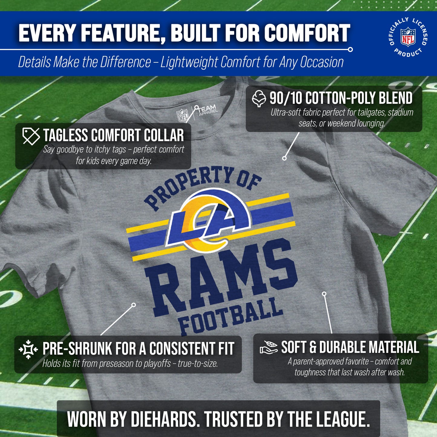 Los Angeles Rams NFL Youth Property Of Short Sleeve Lightweight T Shirt - Sport Gray