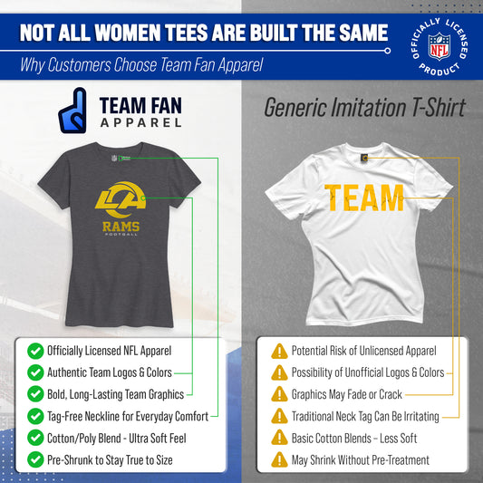 Los Angeles Rams Women's NFL Big Logo T-Shirt Officially Licensed - Charcoal
