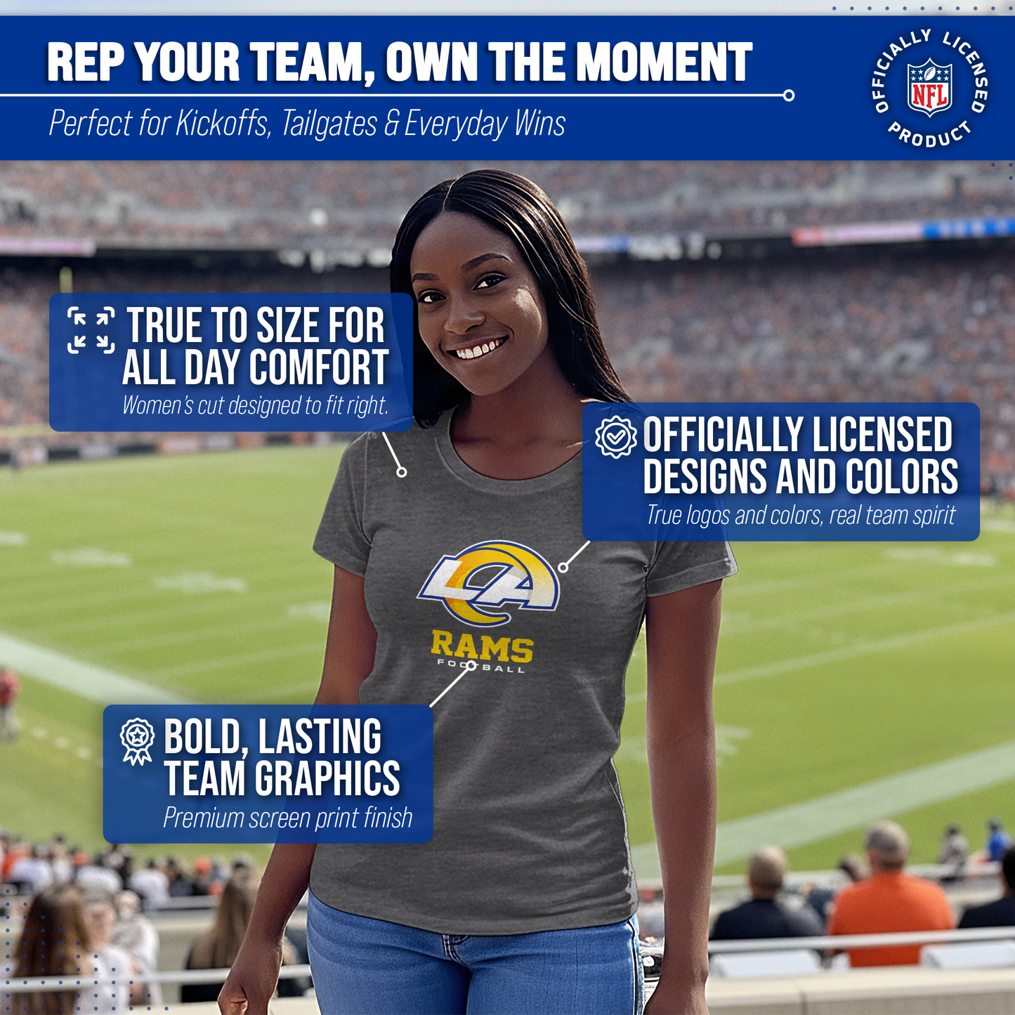 Los Angeles Rams Women's NFL Ultimate Fan Logo Short Sleeve T-Shirt - Charcoal