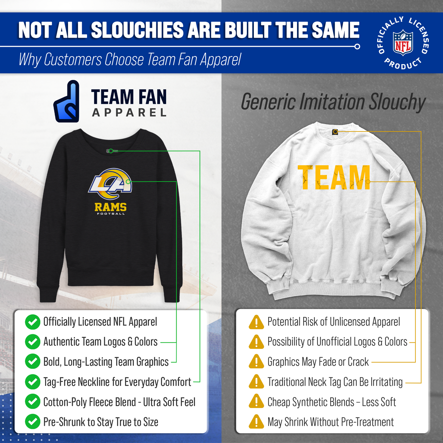 Los Angeles Rams NFL Womens Ultimate Fan French Terry Slouchy Top- Raglan Sleeves - Charcoal