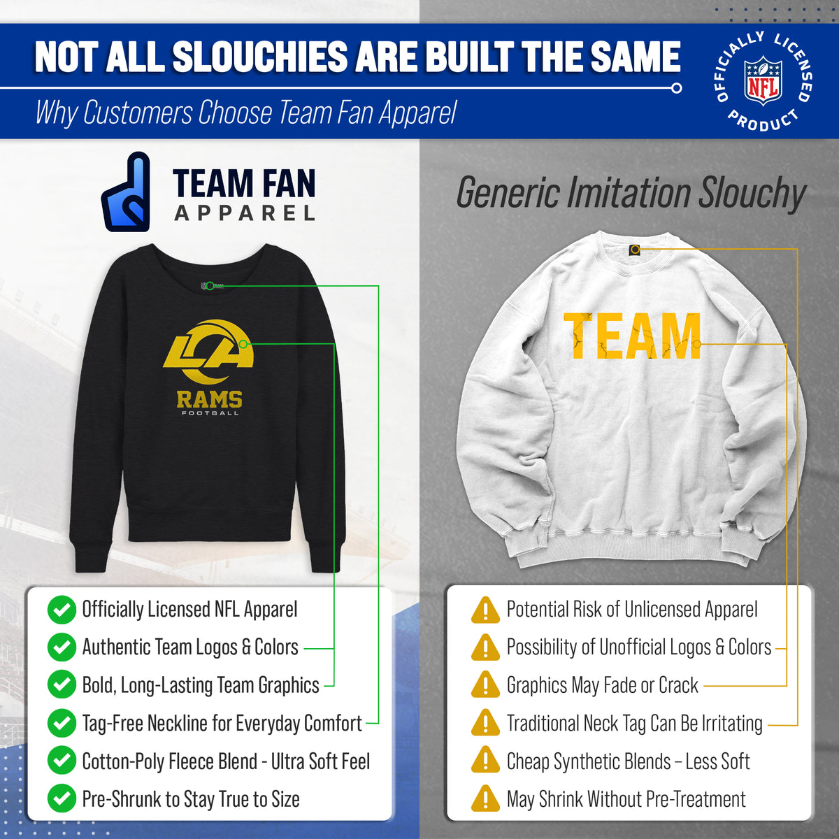 Los Angeles Rams NFL Womens Ultimate Fan French Terry Slouchy Top- Raglan Sleeves - Charcoal