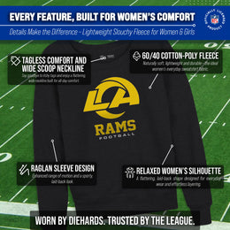 Los Angeles Rams NFL Womens Ultimate Fan French Terry Slouchy Top- Raglan Sleeves - Charcoal