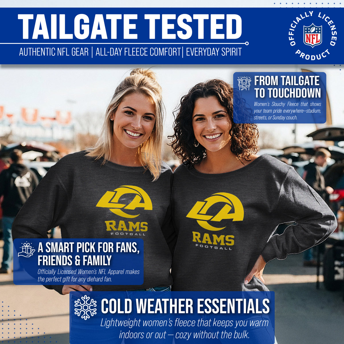 Los Angeles Rams NFL Womens Ultimate Fan French Terry Slouchy Top- Raglan Sleeves - Charcoal