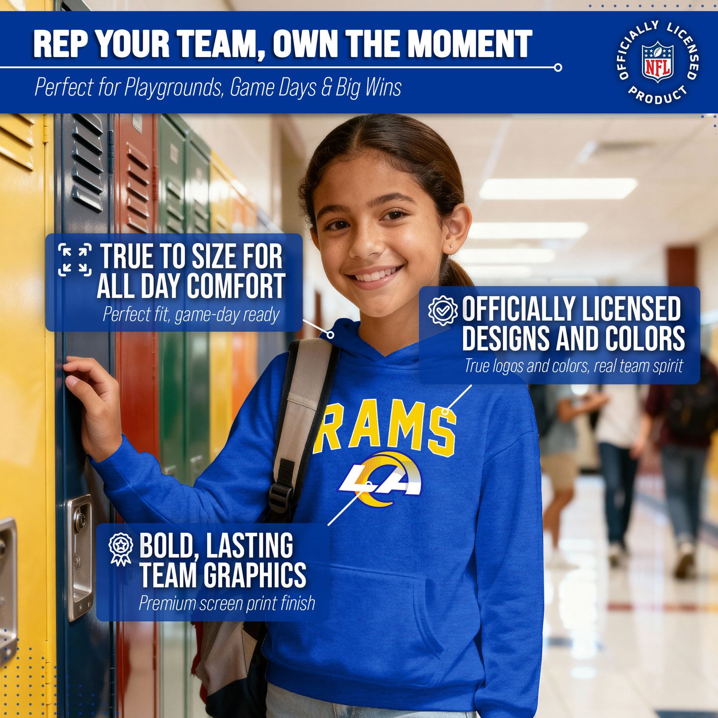 Los Angeles Rams NFL Youth Home Team Hoodie- Kids Hooded Sweatshirt - Royal
