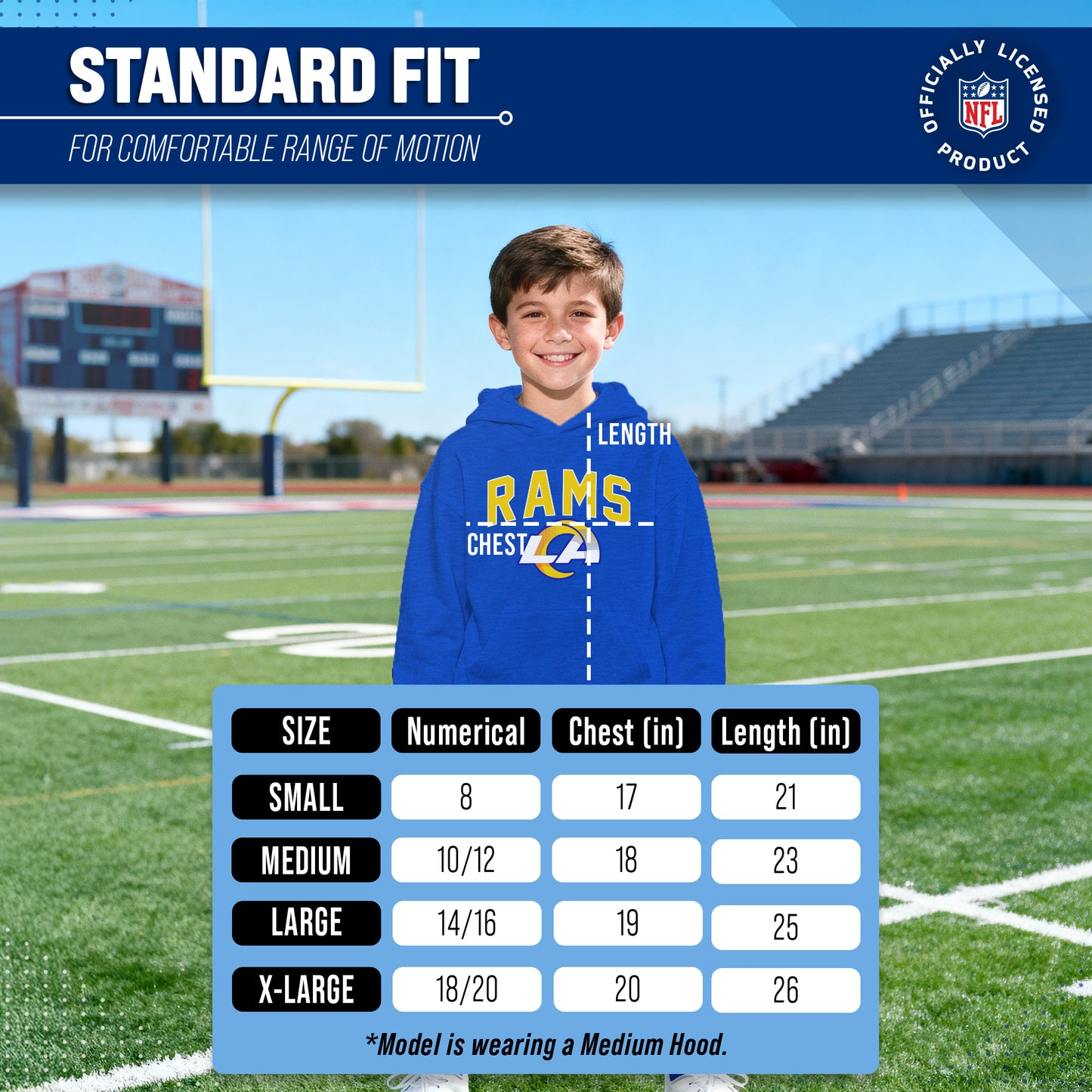 Los Angeles Rams NFL Youth Home Team Hoodie- Kids Hooded Sweatshirt - Royal