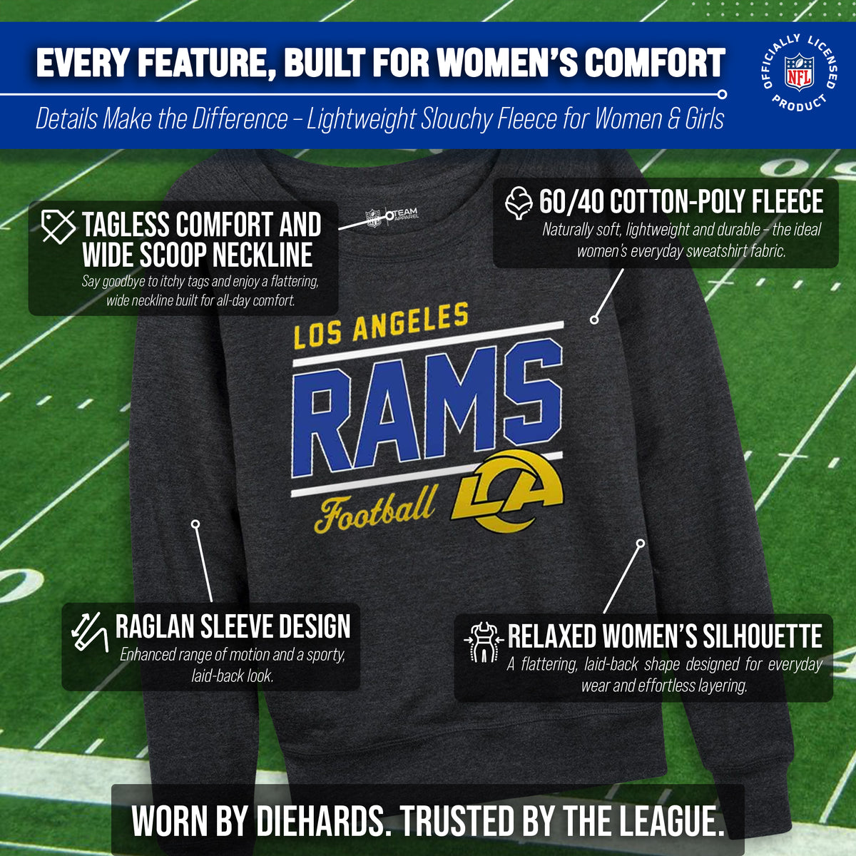 Los Angeles Rams Women's Gameday Crewneck Sweatshirt Long Sleeve - Charcoal