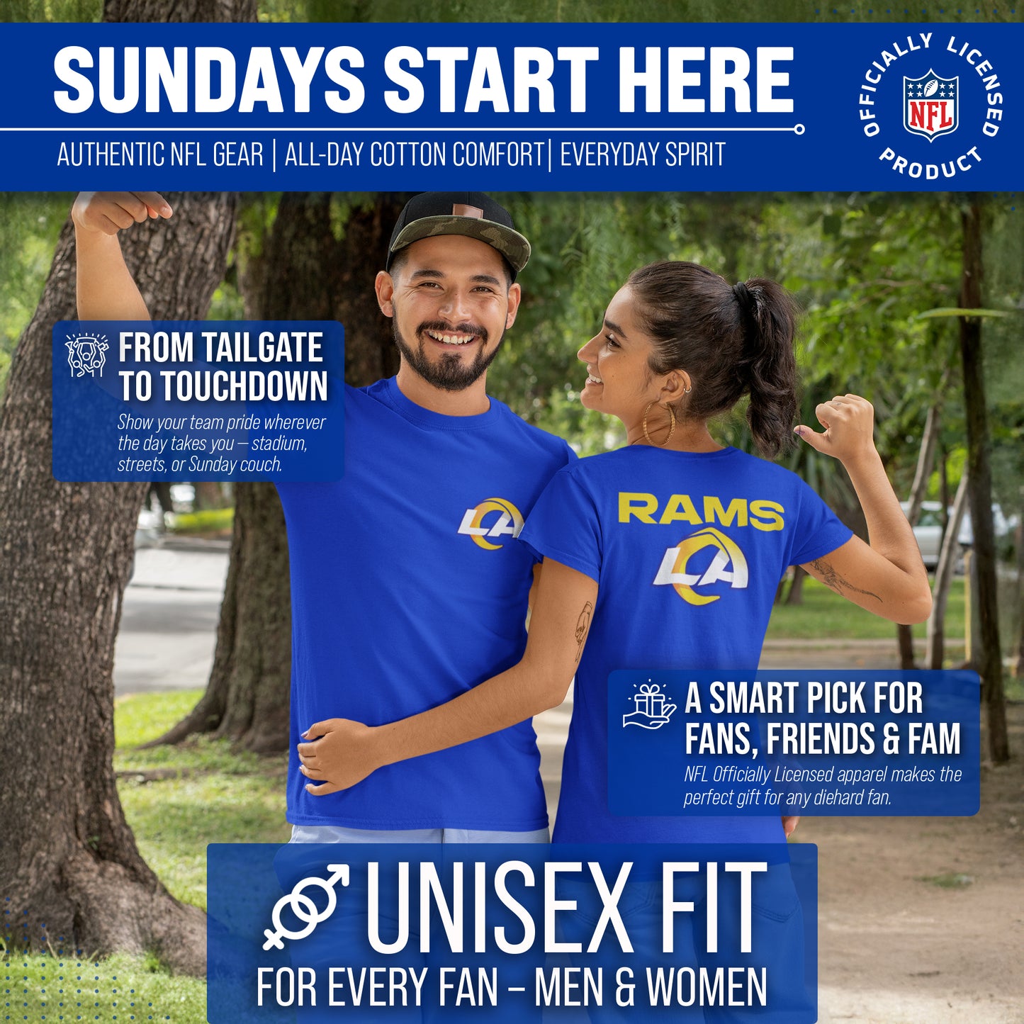 Los Angeles Rams NFL Pro Football Final Countdown Adult Cotton-Poly Short Sleeved T-Shirt For Men & Women - Royal