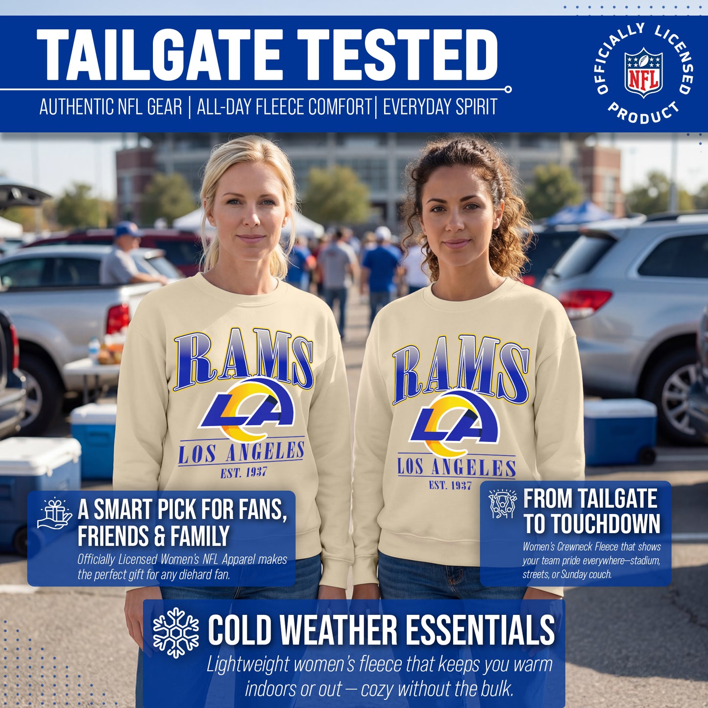 Los Angeles Rams Womens NFL Starstruck Crewneck Pullover - Cream