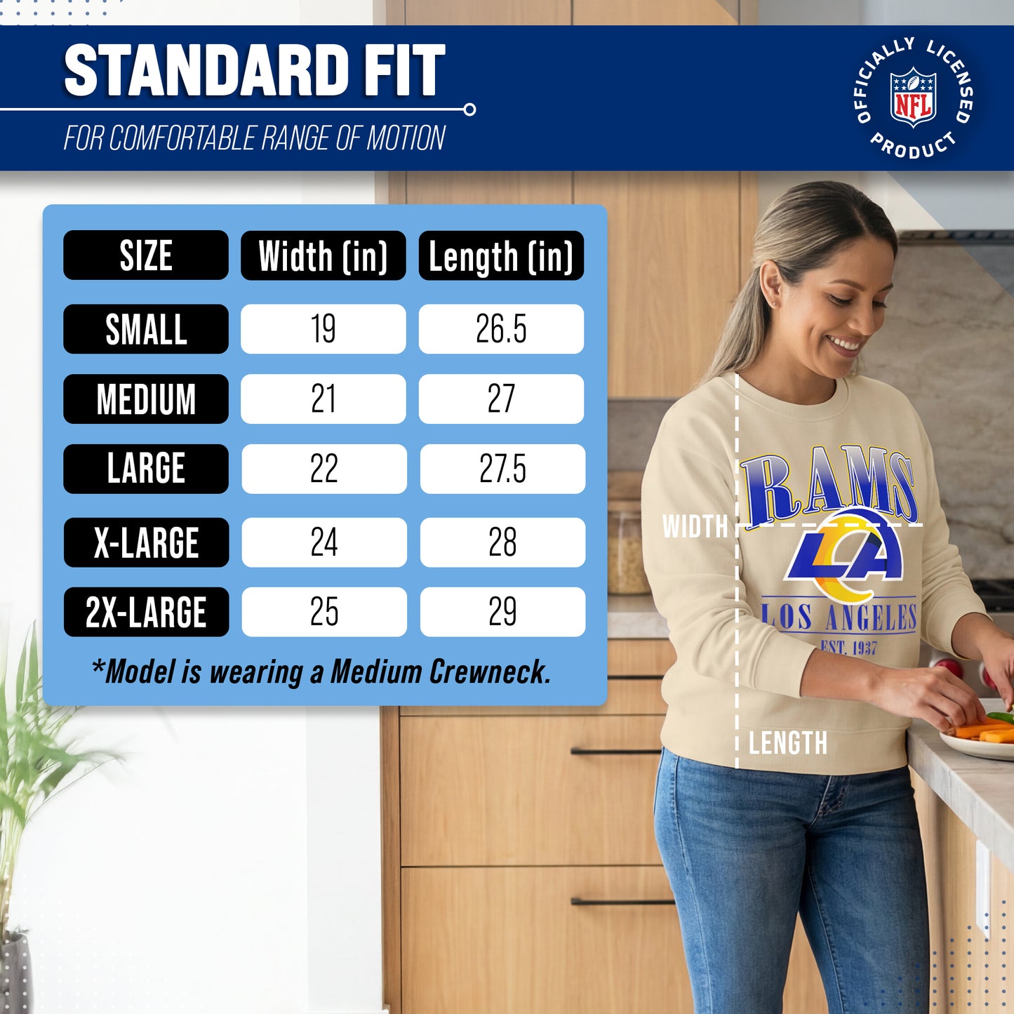 Los Angeles Rams Womens NFL Starstruck Crewneck Pullover - Cream