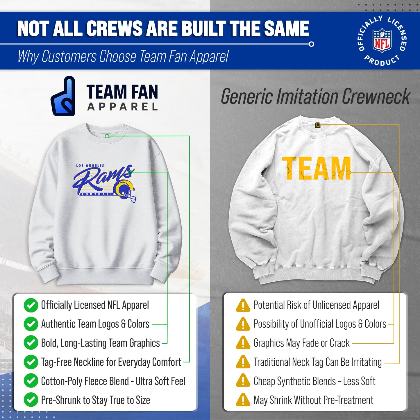 Los Angeles Rams Womens NFL Scrimmage Line Crewneck Pullover - Gray Heather