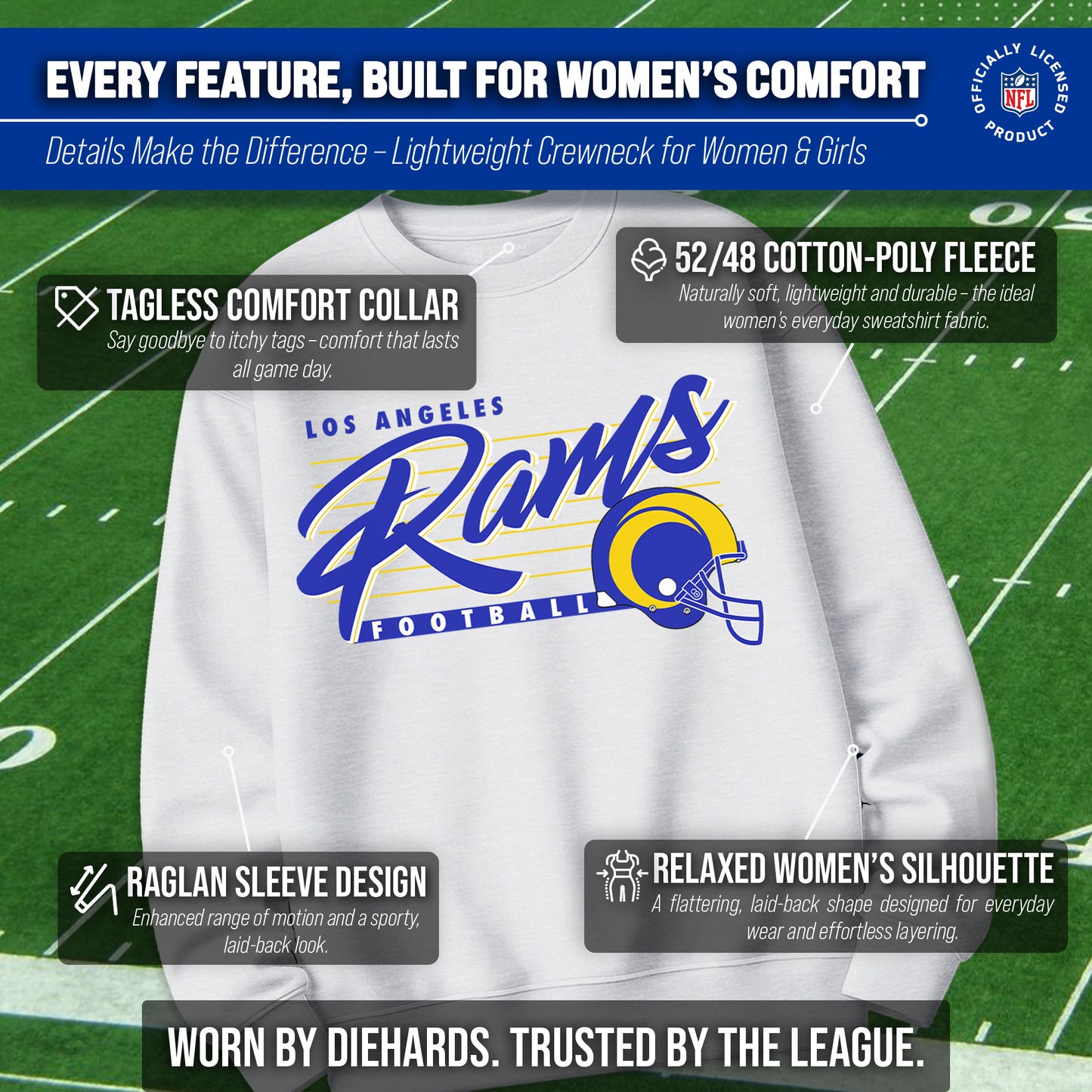 Los Angeles Rams Womens NFL Scrimmage Line Crewneck Pullover - Gray Heather