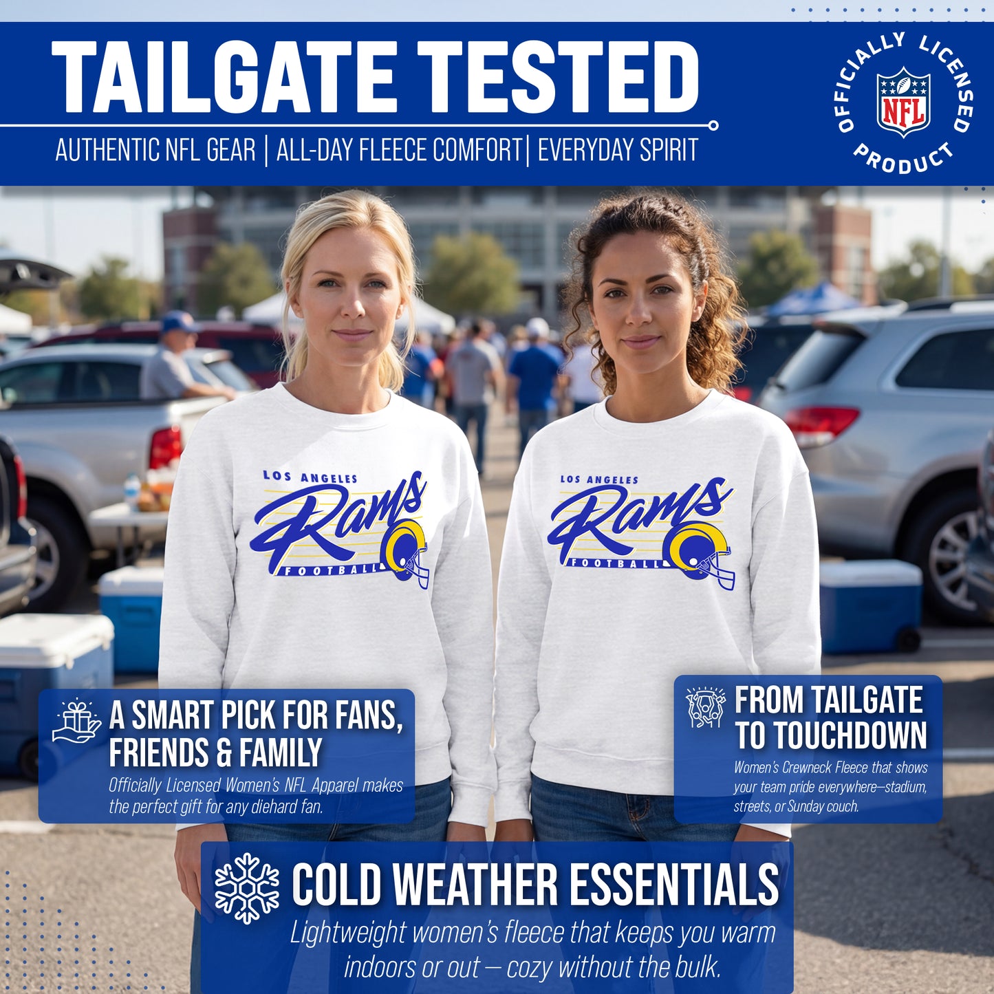 Los Angeles Rams Womens NFL Scrimmage Line Crewneck Pullover - Gray Heather