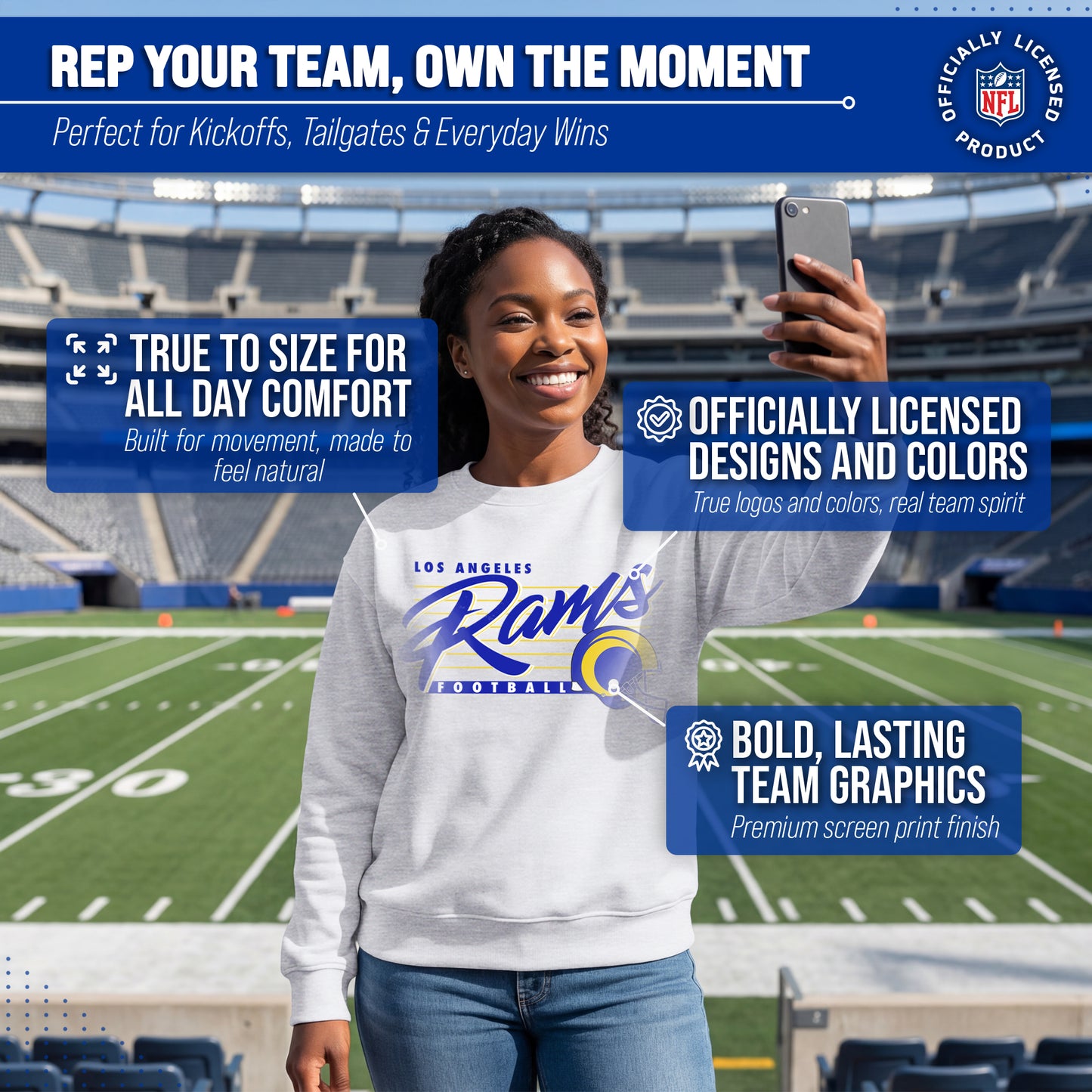 Los Angeles Rams Womens NFL Scrimmage Line Crewneck Pullover - Gray Heather