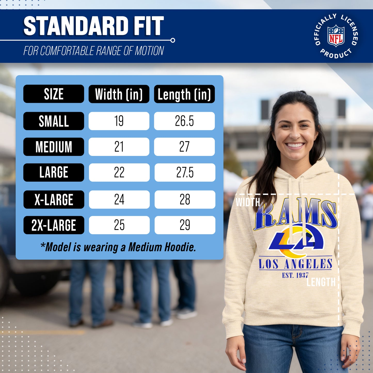 Los Angeles Rams Ladies NFL Starstruck Fleece Pullover Hooded Sweatshirt - Cream