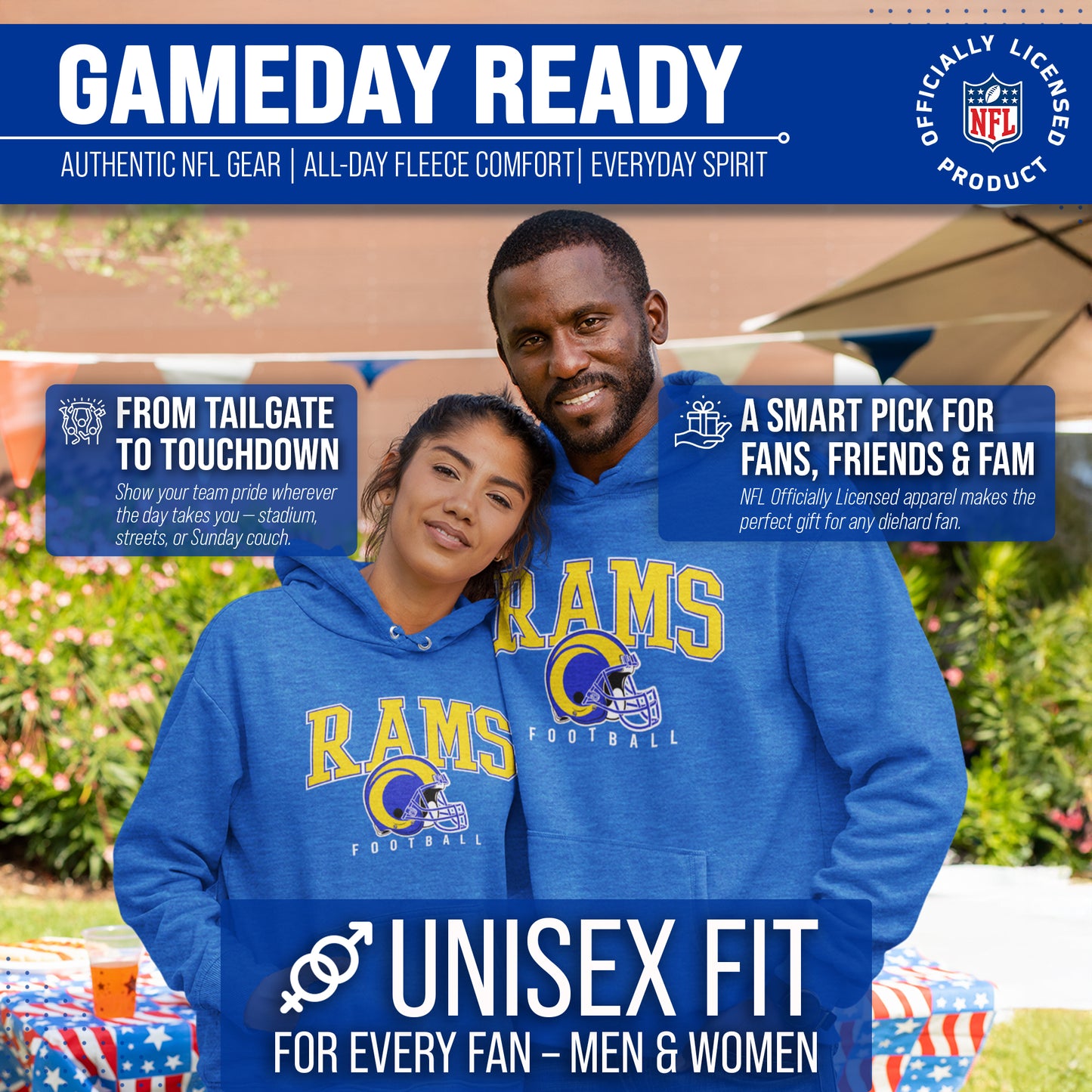 Los Angeles Rams NFL Adult Unisex All Star Soft Fleece Hooded Sweatshirt - Blue Heather