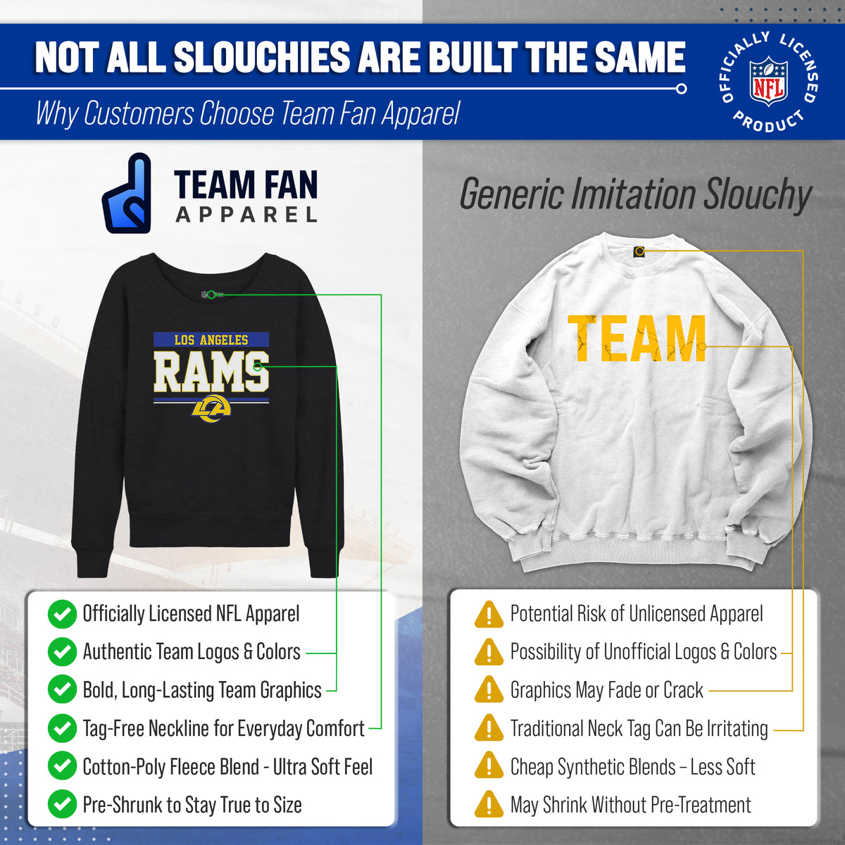 Los Angeles Rams NFL Women's Slouchy Crewneck Sweatshirt - Charcoal