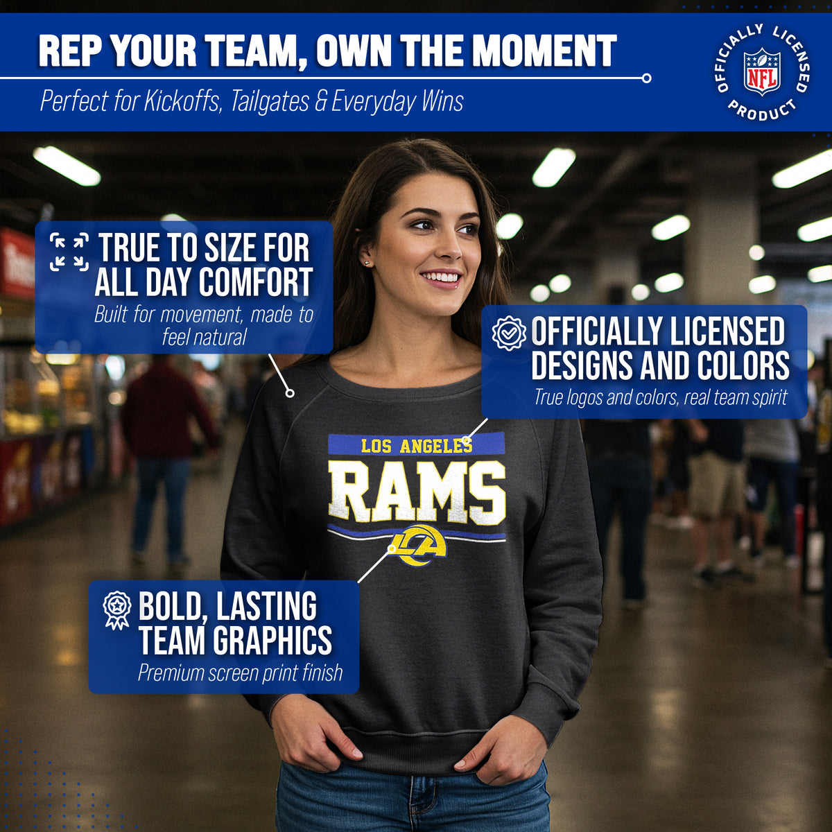 Los Angeles Rams NFL Women's Slouchy Crewneck Sweatshirt - Charcoal