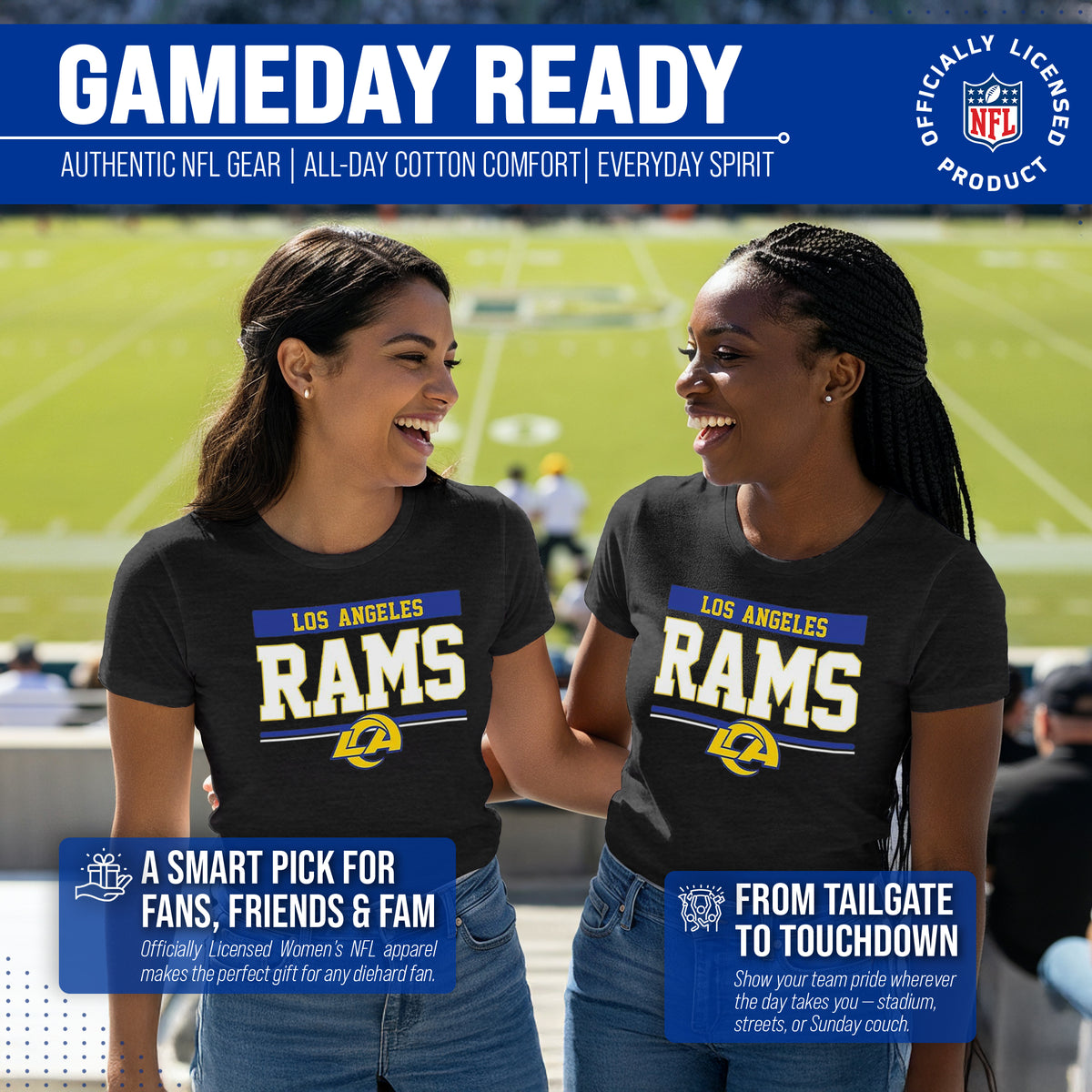 Los Angeles Rams Women's NFL Charcoal Tagless T-Shirt Cotton Blend - Charcoal