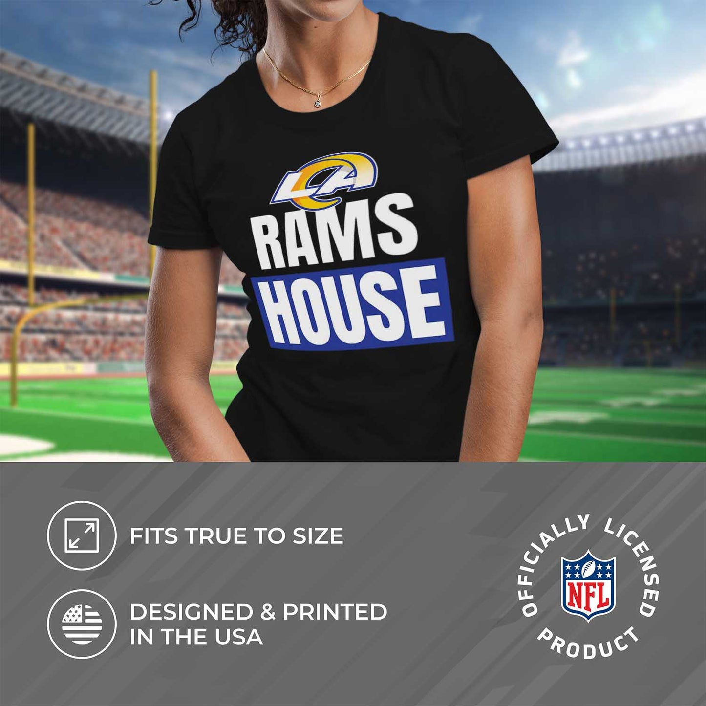 Los Angeles Rams NFL Womens Plus Size Team Slogan Short Sleeve T-Shirt - Black