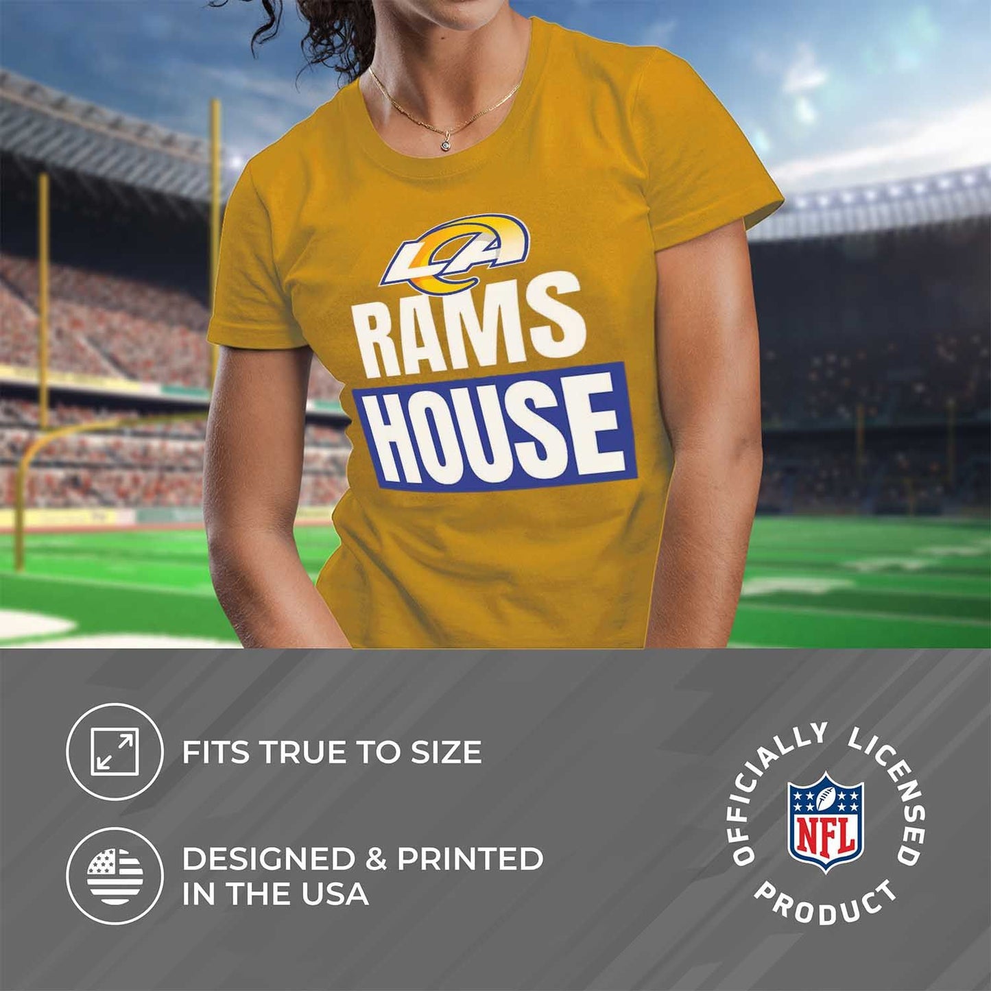 Los Angeles Rams NFL Womens Plus Size Team Slogan Short Sleeve T-Shirt - Yellow