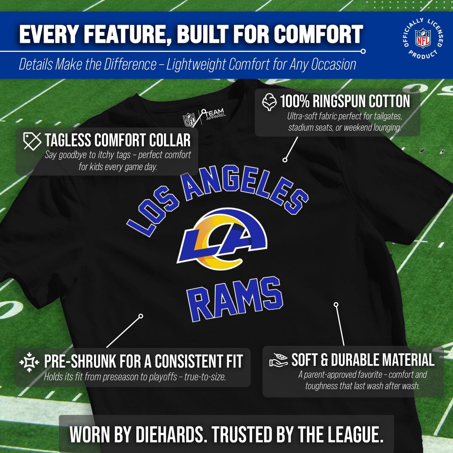 Los Angeles Rams NFL Youth Gameday Football T-Shirt - Black