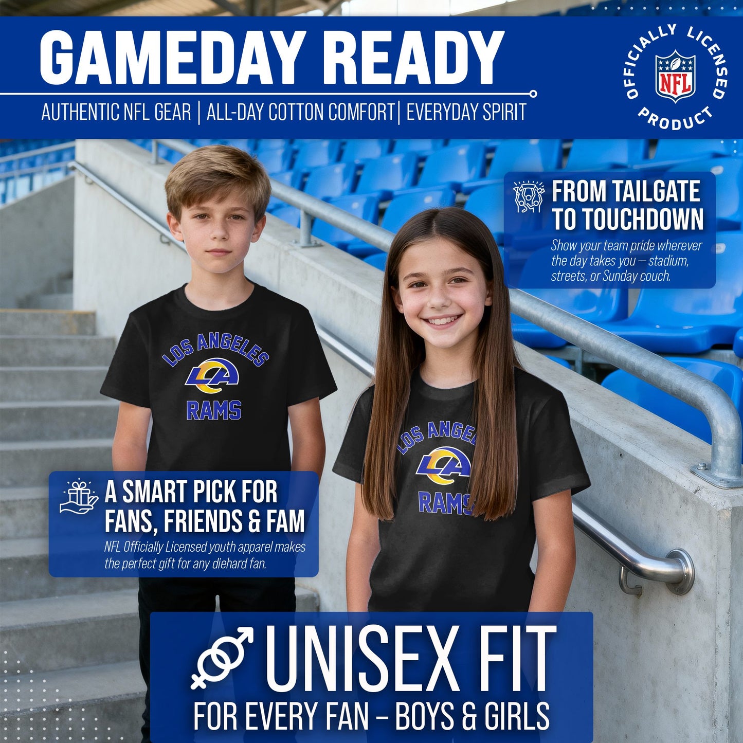 Los Angeles Rams NFL Youth Gameday Football T-Shirt - Black