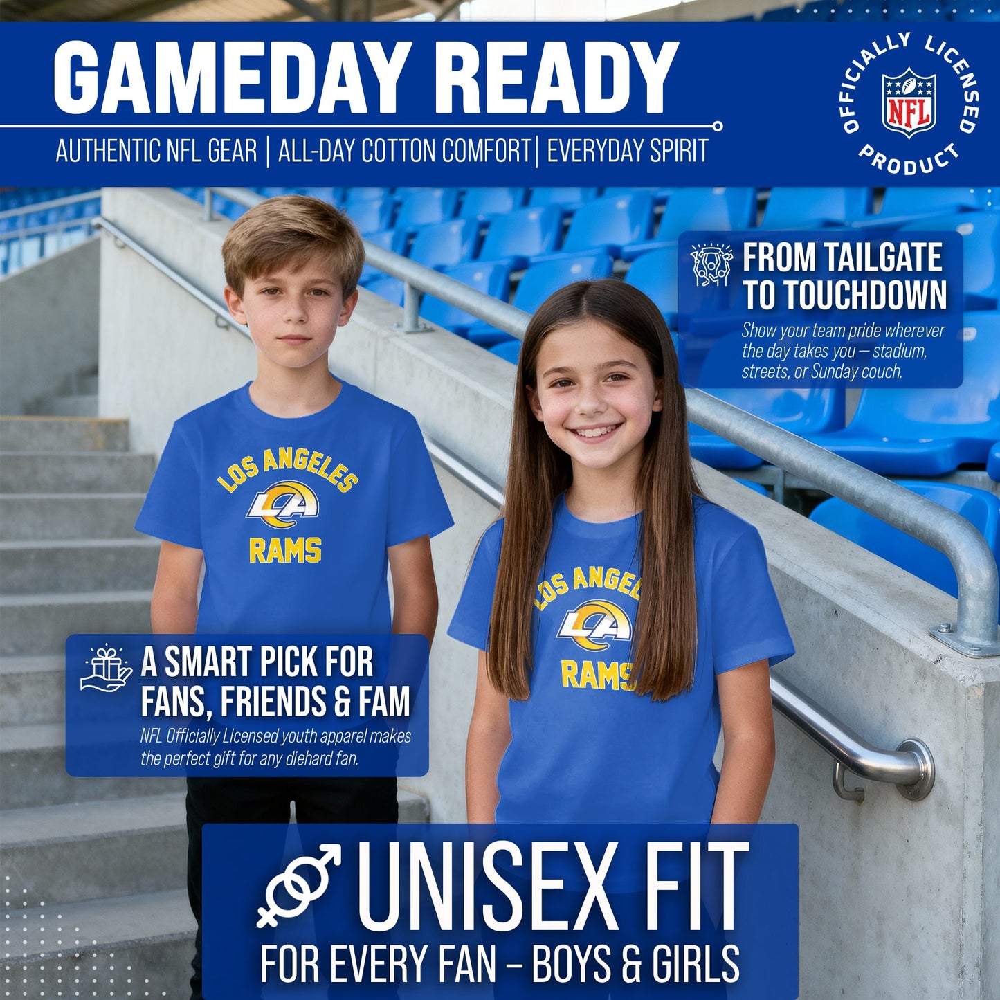 Los Angeles Rams NFL Youth Gameday Football T-Shirt - Royal