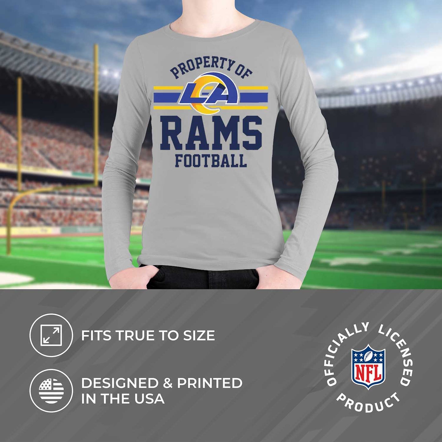 Los Angeles Rams NFL Youth Property Of Crew Sweatshirt - Sport Gray