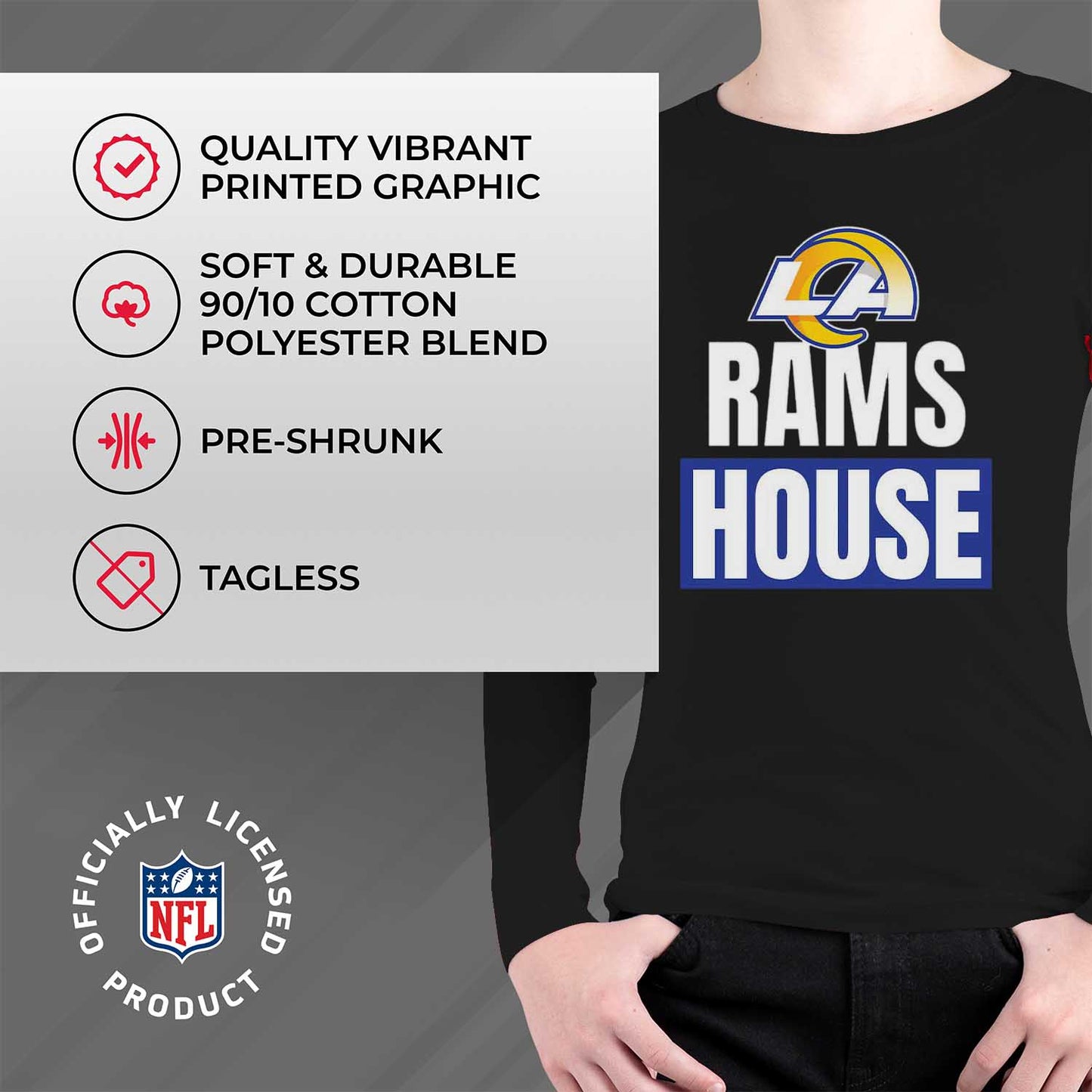 Los Angeles Rams NFL Youth Team Slogan crewneck Sweatshirt - Black