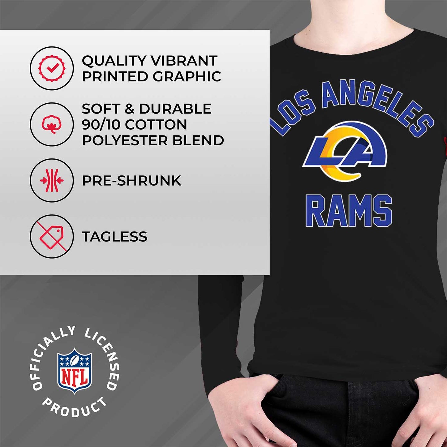 Los Angeles Rams NFL Gameday Youth Football Long Sleeve Shirt - Black