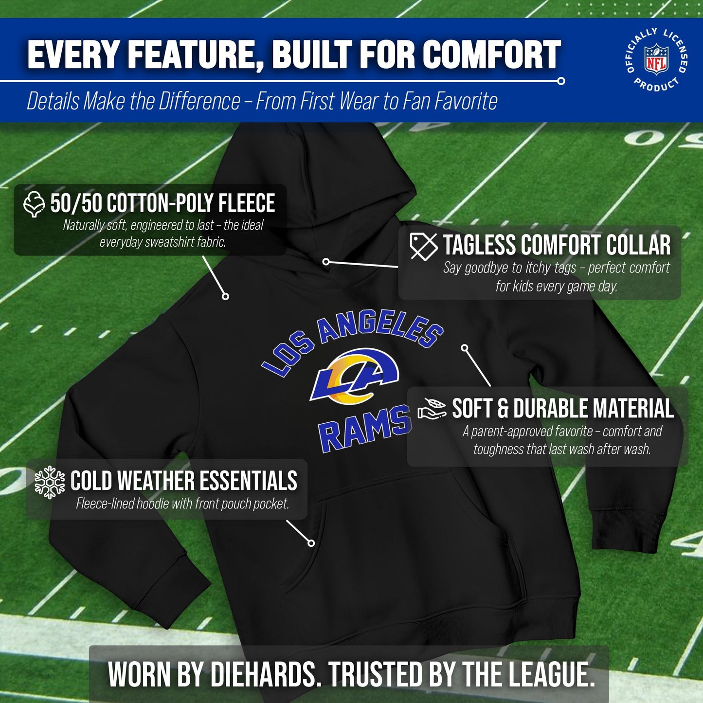 Los Angeles Rams NFL Youth Gameday Hooded Sweatshirt - Black