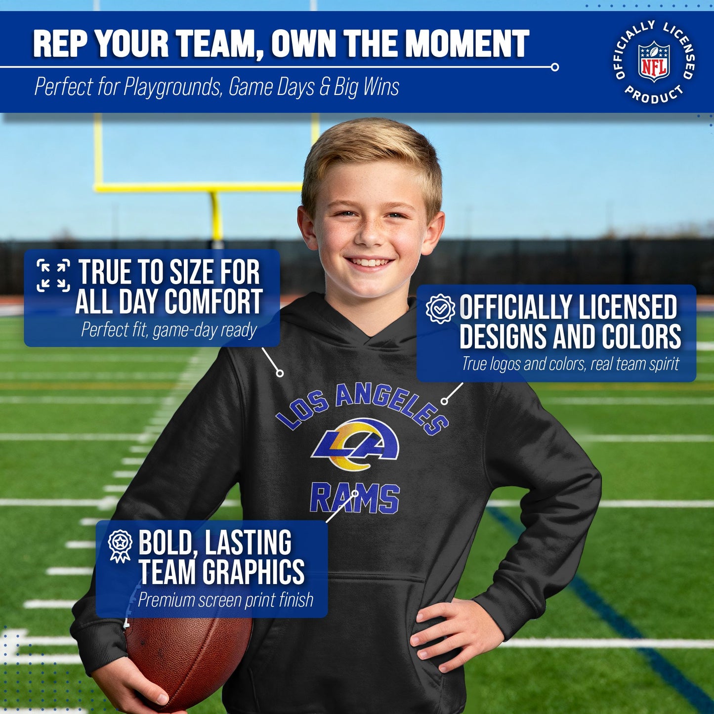 Los Angeles Rams NFL Youth Gameday Hooded Sweatshirt - Black