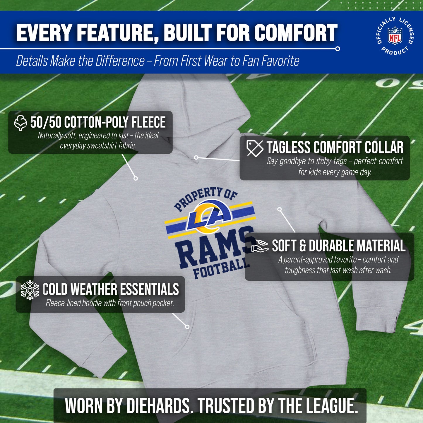 Los Angeles Rams NFL Youth Property Of Hooded Sweatshirt - Sport Gray
