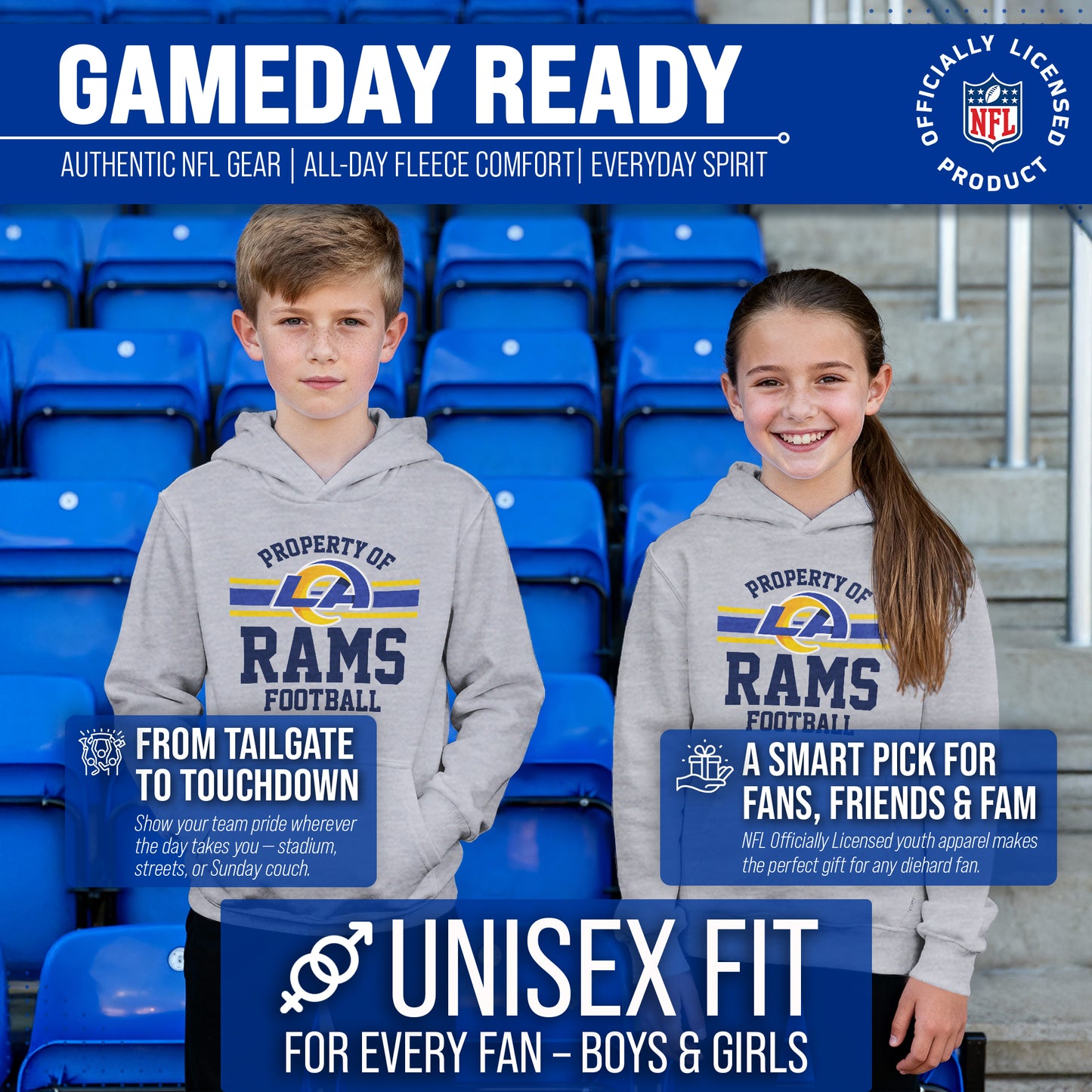 Los Angeles Rams NFL Youth Property Of Hooded Sweatshirt - Sport Gray