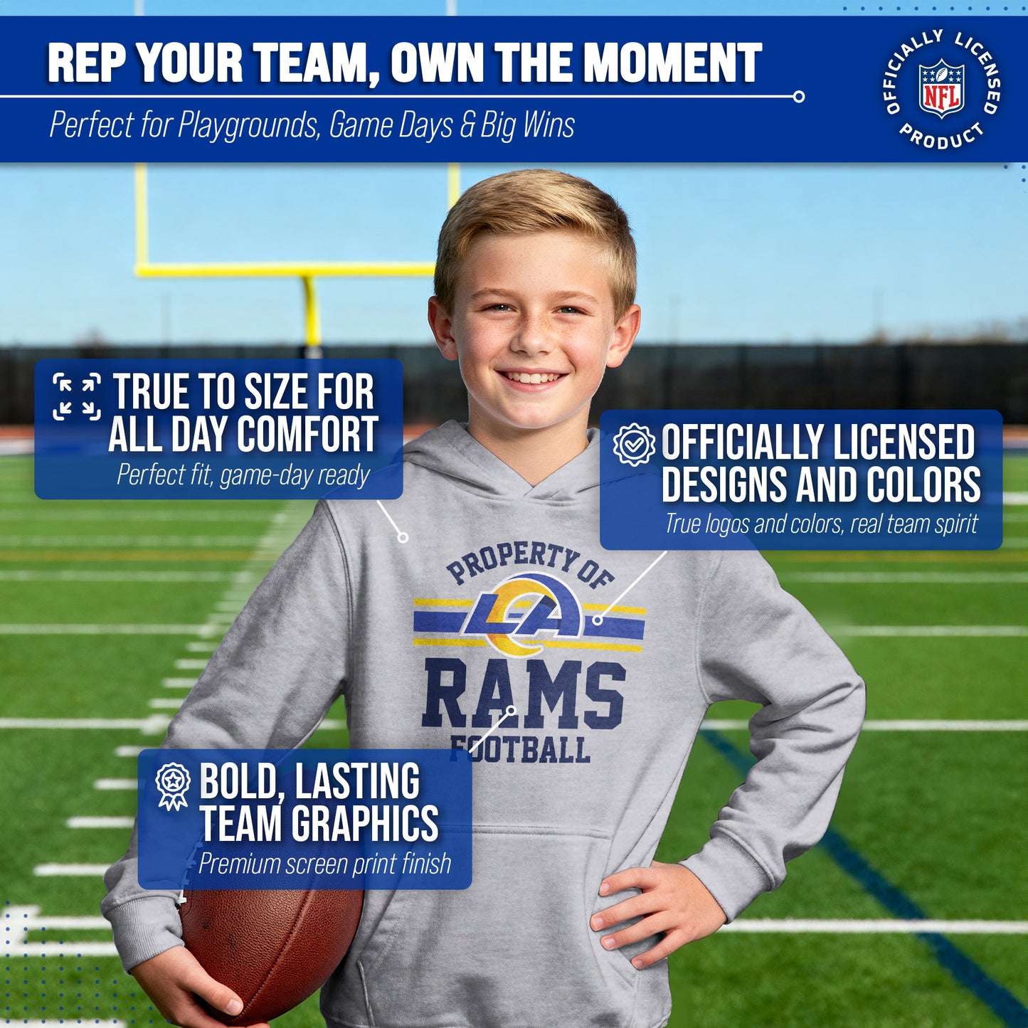Los Angeles Rams NFL Youth Property Of Hooded Sweatshirt - Sport Gray