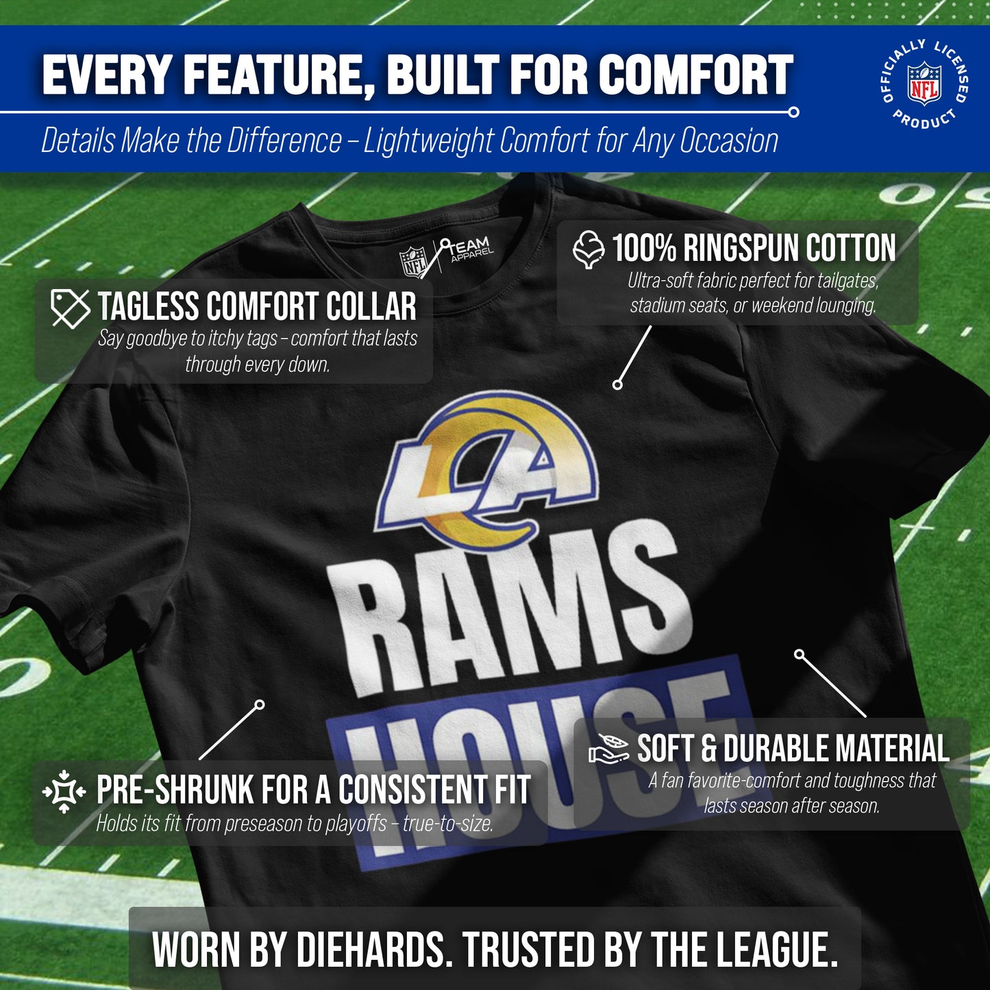 Los Angeles Rams NFL Adult Team Slogan Unisex T-Shirt - Black