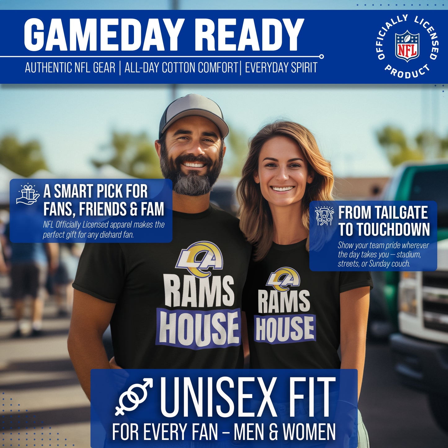 Los Angeles Rams NFL Adult Team Slogan Unisex T-Shirt - Black