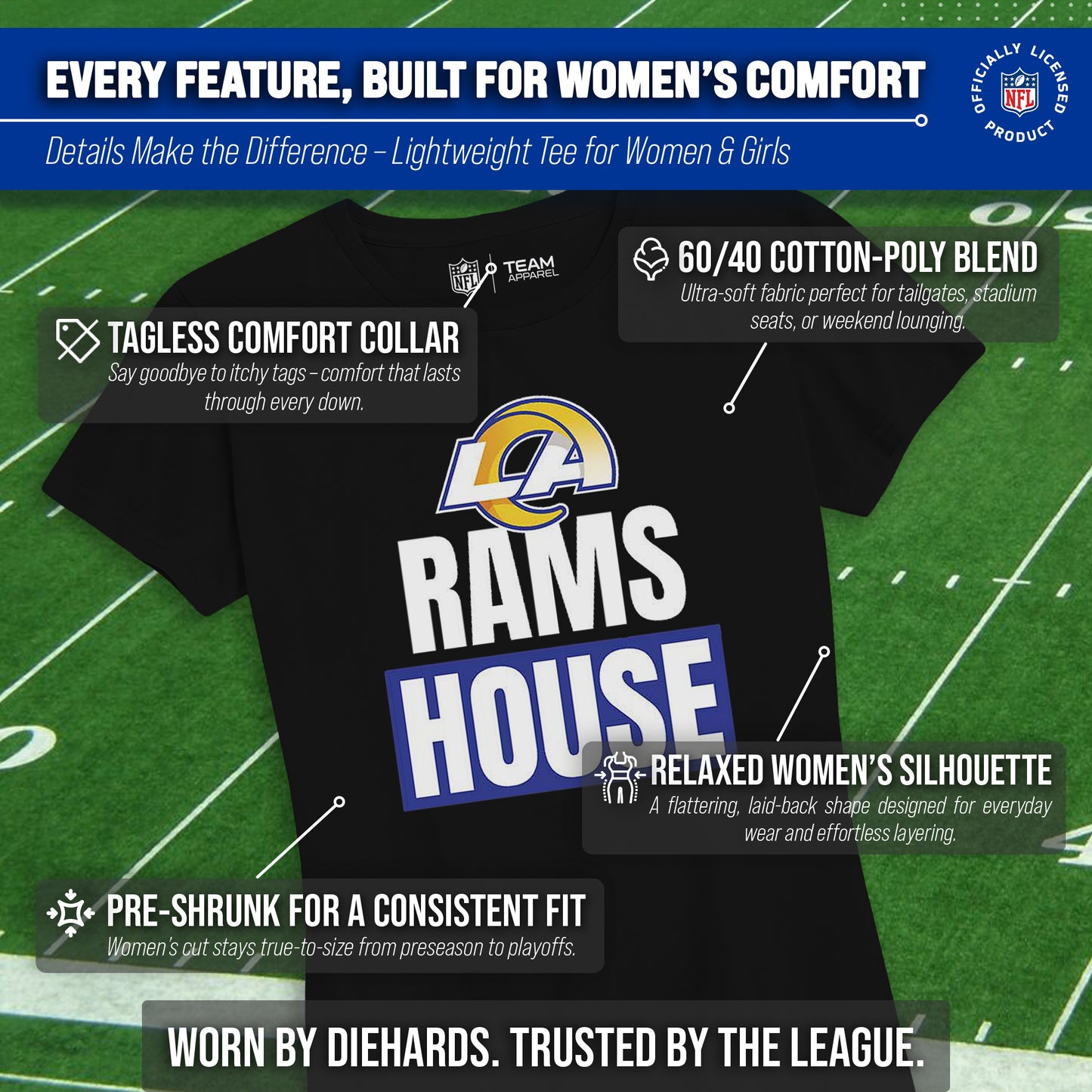 Los Angeles Rams NFL Womens Team Slogan Short Sleeve Tshirt - Black