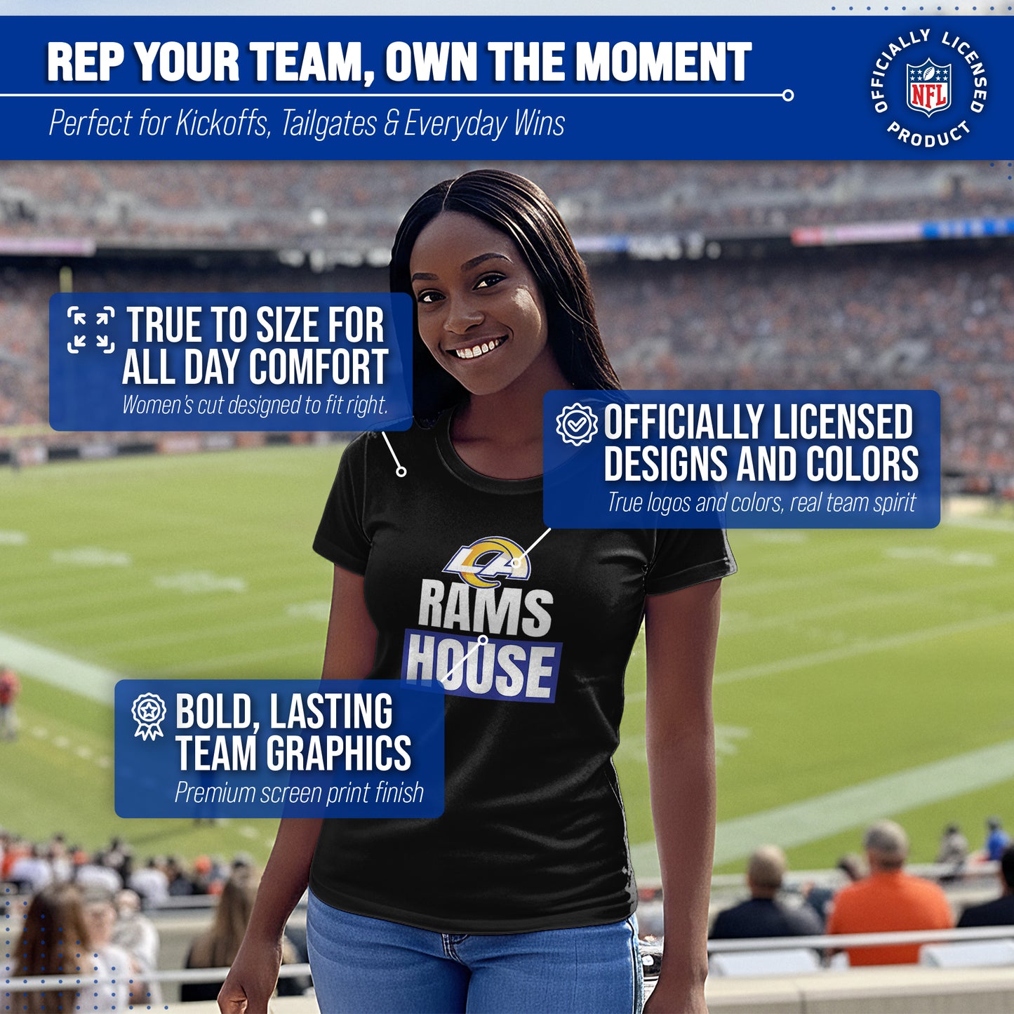 Los Angeles Rams NFL Womens Team Slogan Short Sleeve Tshirt - Black