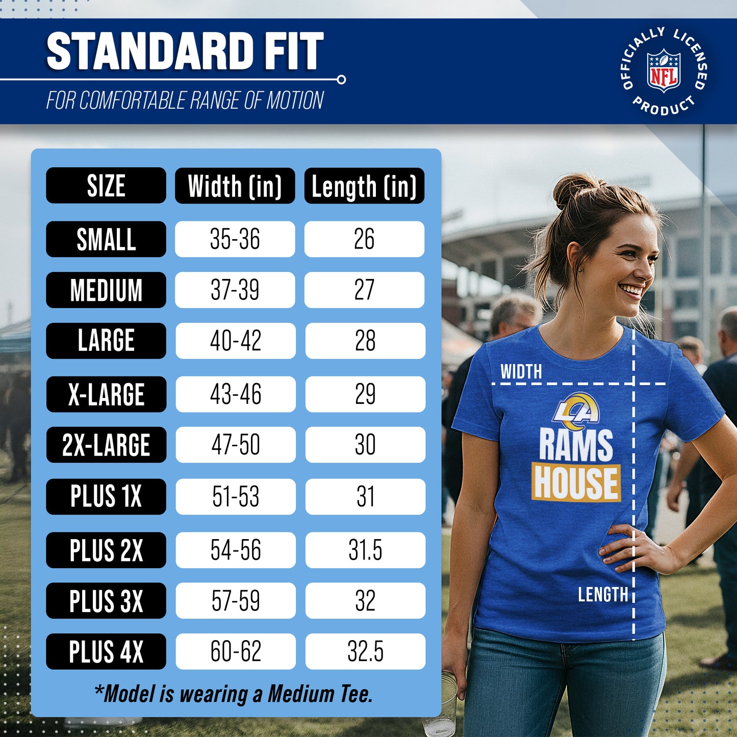 Los Angeles Rams NFL Womens Team Slogan Short Sleeve Tshirt - Royal