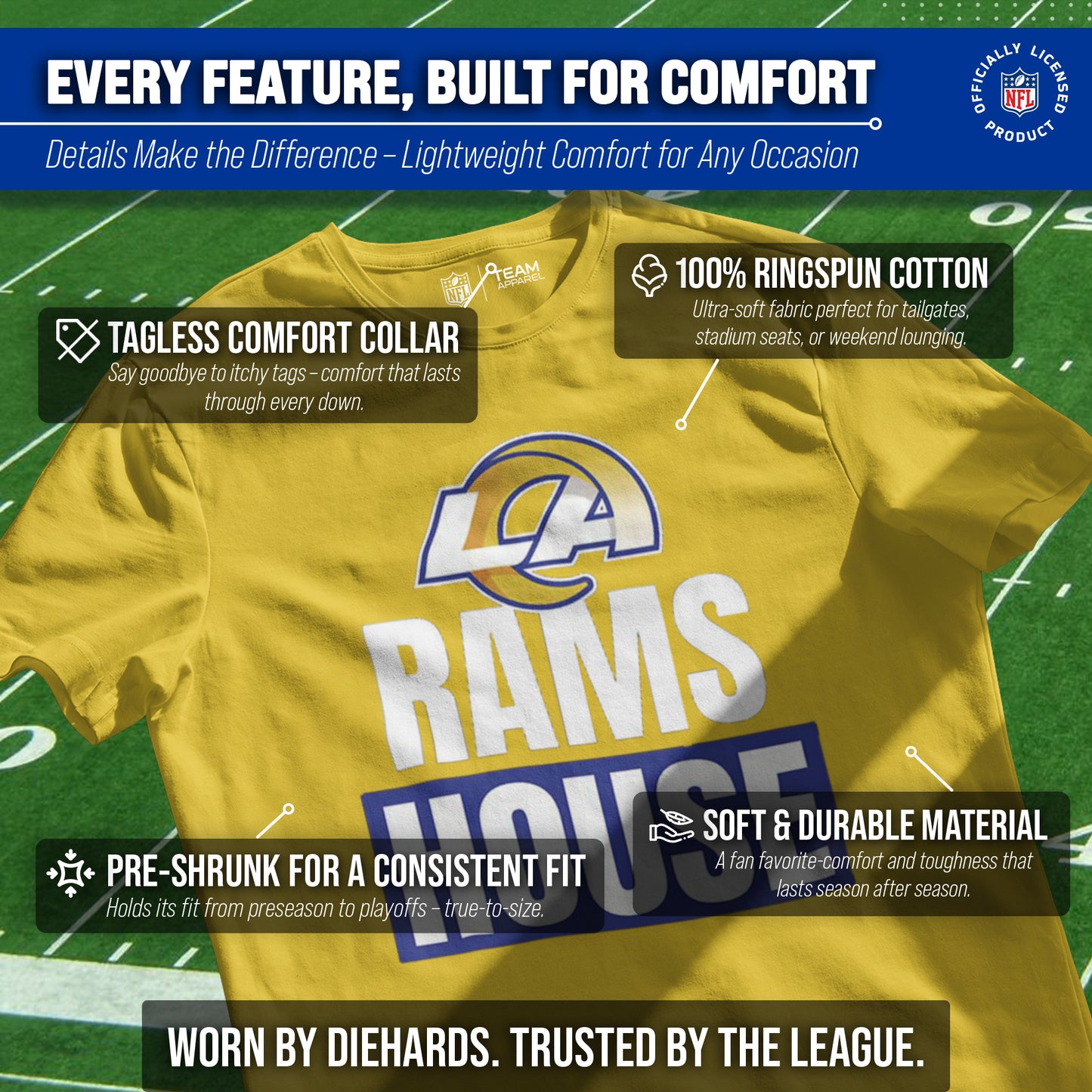 Los Angeles Rams NFL Adult Team Slogan Unisex T-Shirt - Gold