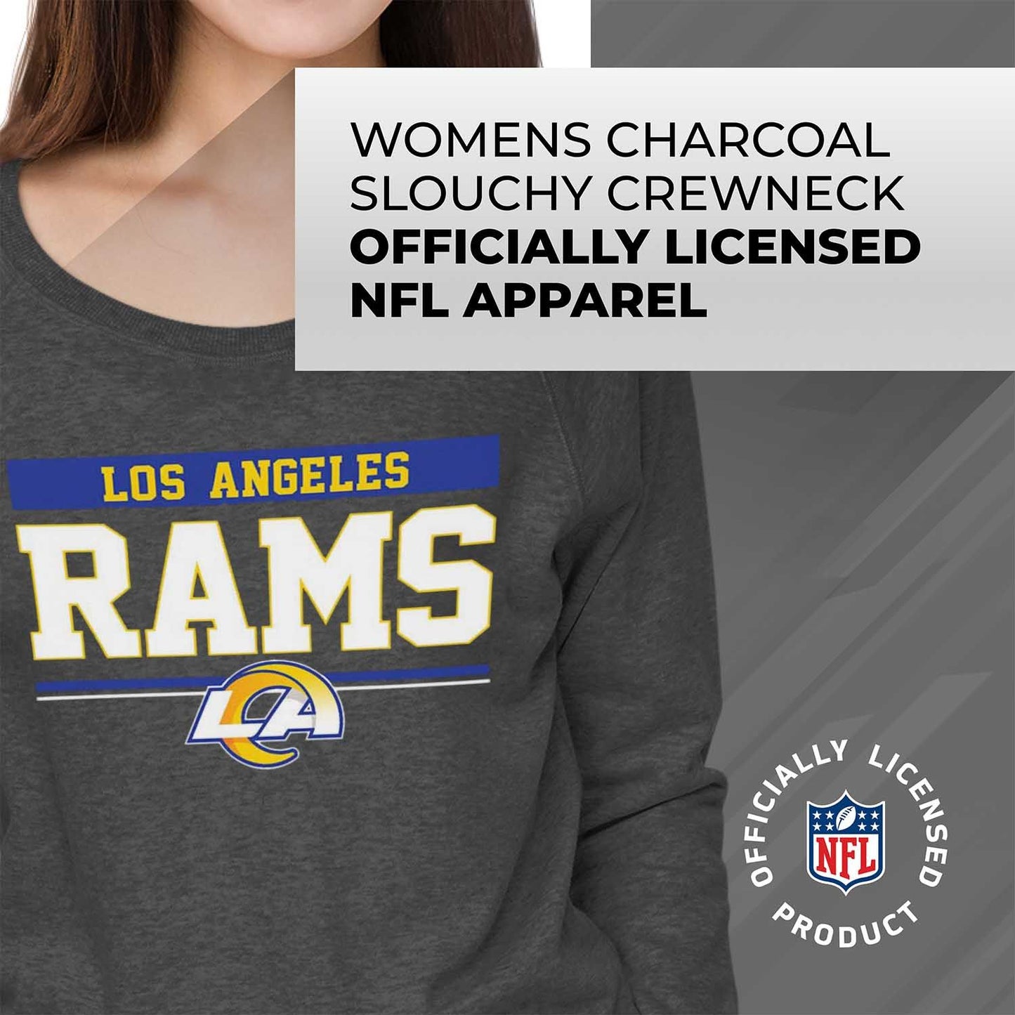 Los Angeles Rams NFL Womens Team Block French Terry Slouchy Top - Charcoal