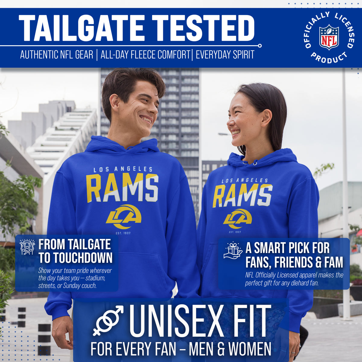 Los Angeles Rams Rams Hoodie Fleece Sweatshirt for Men and Women - Royal