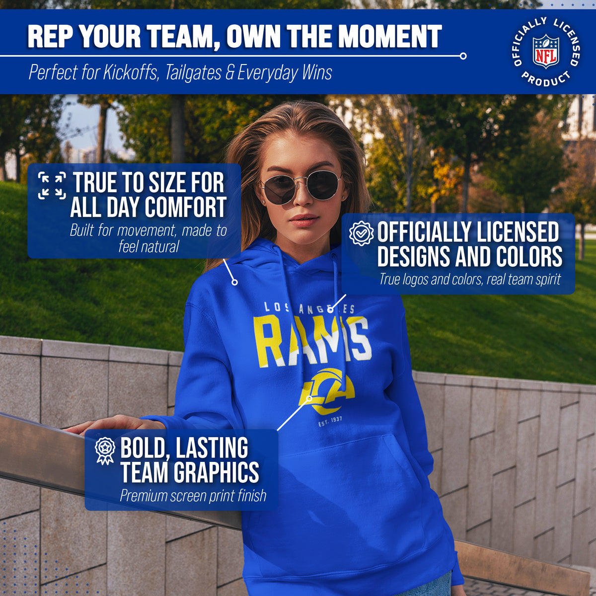 Los Angeles Rams Rams Hoodie Fleece Sweatshirt for Men and Women - Royal