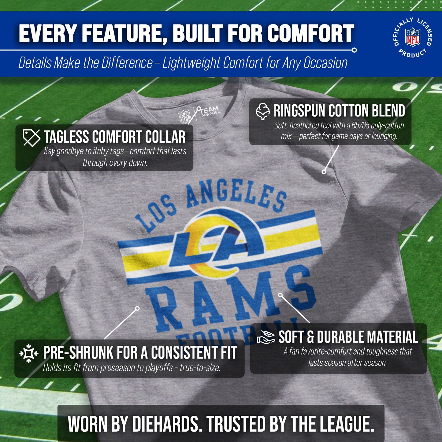 Los Angeles Rams NFL Adult Short Sleeve Team Stripe Tee - Sport Gray