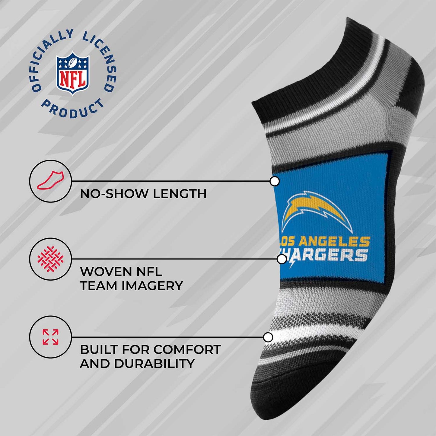 Los Angeles Chargers Adult Marquis Addition No Show Socks - Blue