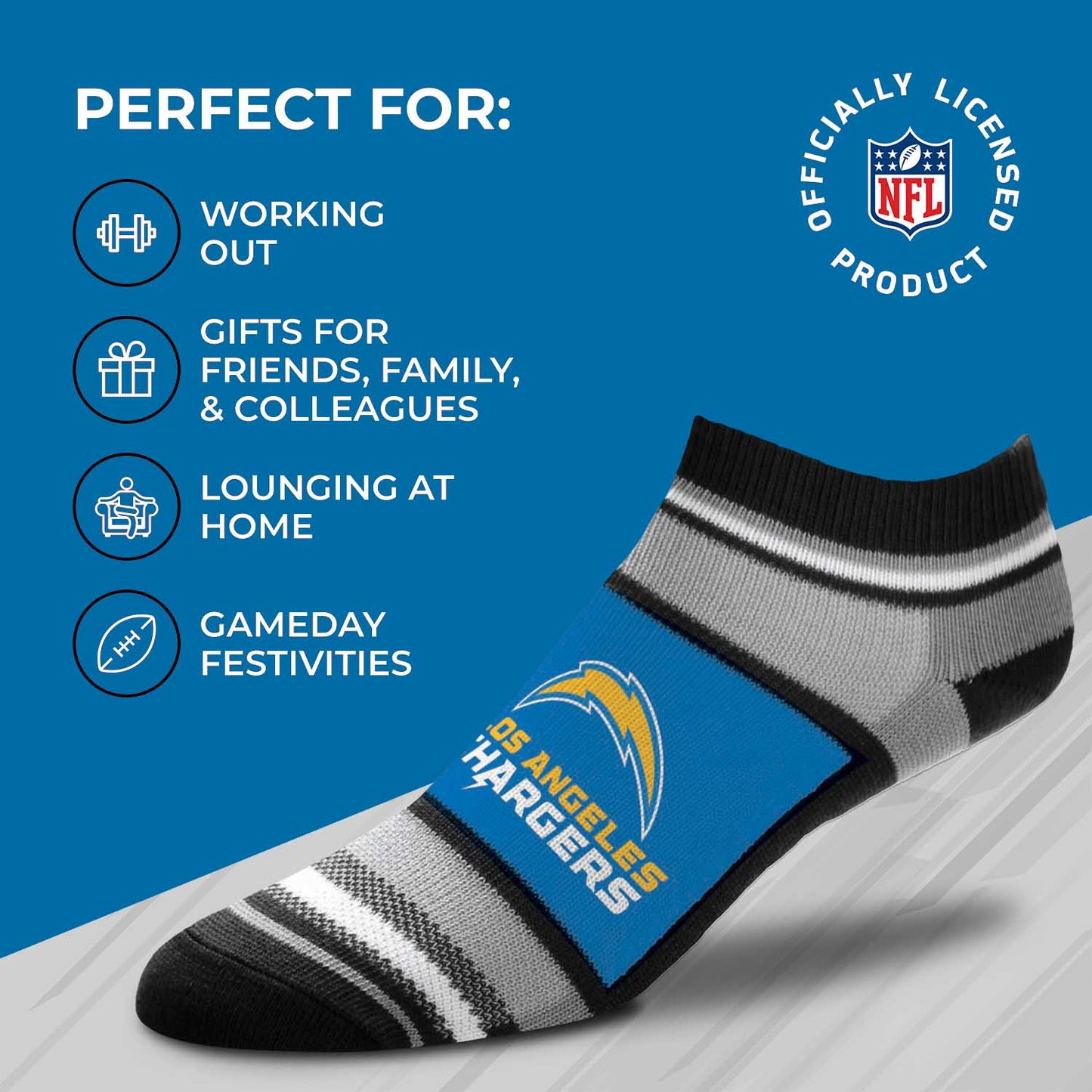 Los Angeles Chargers Adult Marquis Addition No Show Socks - Blue