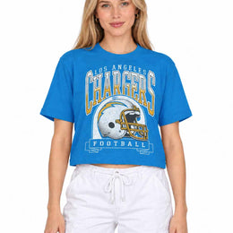 Los Angeles Chargers  Women's Franchise Helmet Crop T-Shirt Mock Neck - Light Blue