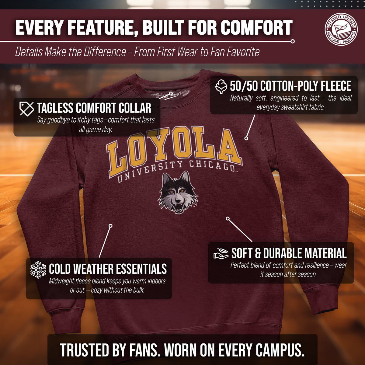 Loyola Chicago Ramblers Adult Arch & Logo Soft Style Gameday Crewneck Sweatshirt - Maroon