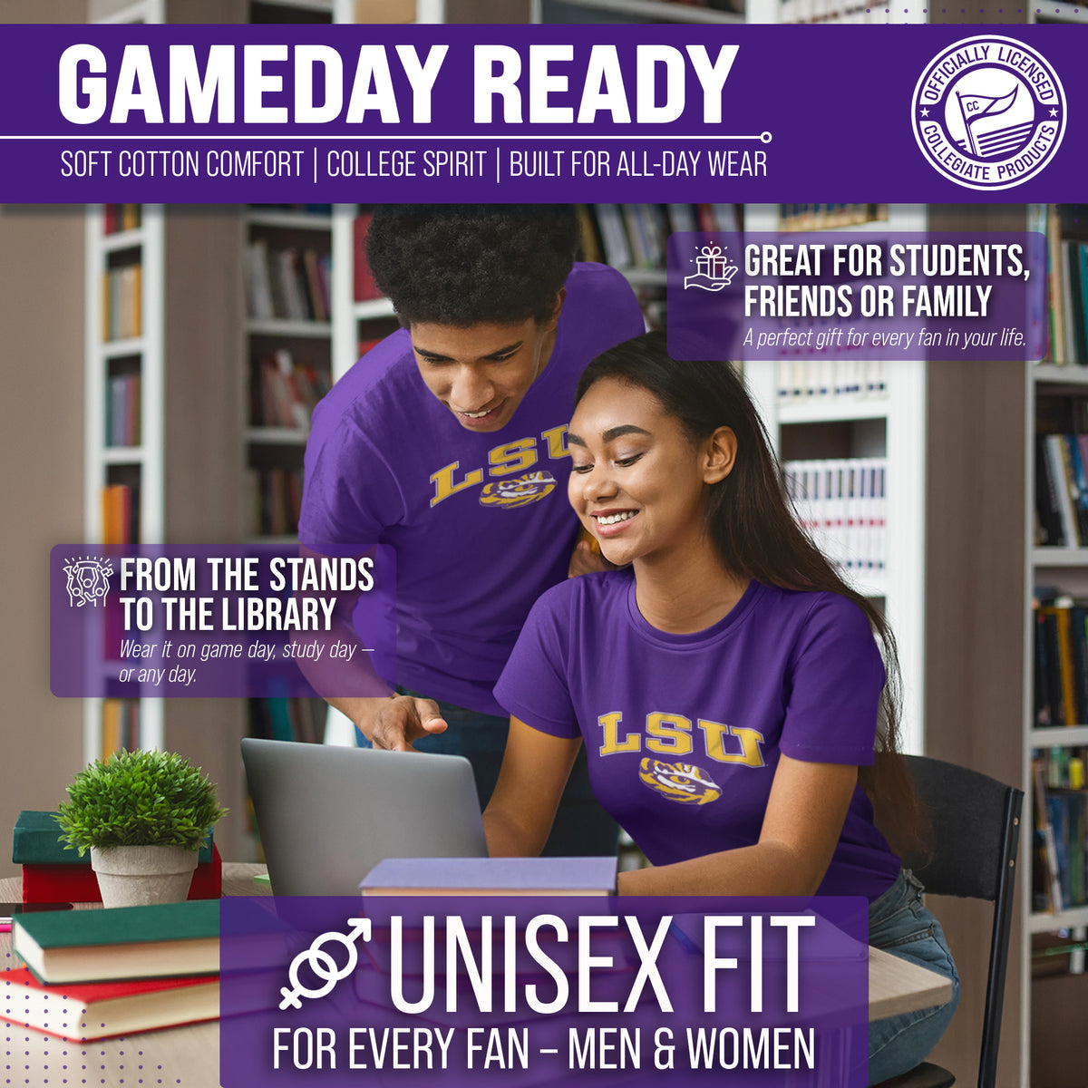 LSU Tigers NCAA Adult Gameday Cotton T-Shirt - Purple